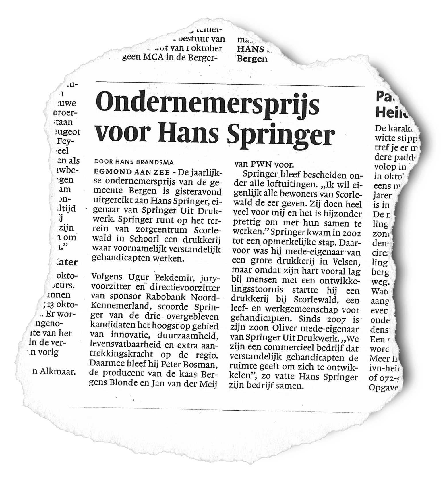 SpringerUit drukwerk wint Ondernemersprijs ’Bergen Verzetten’ 2010